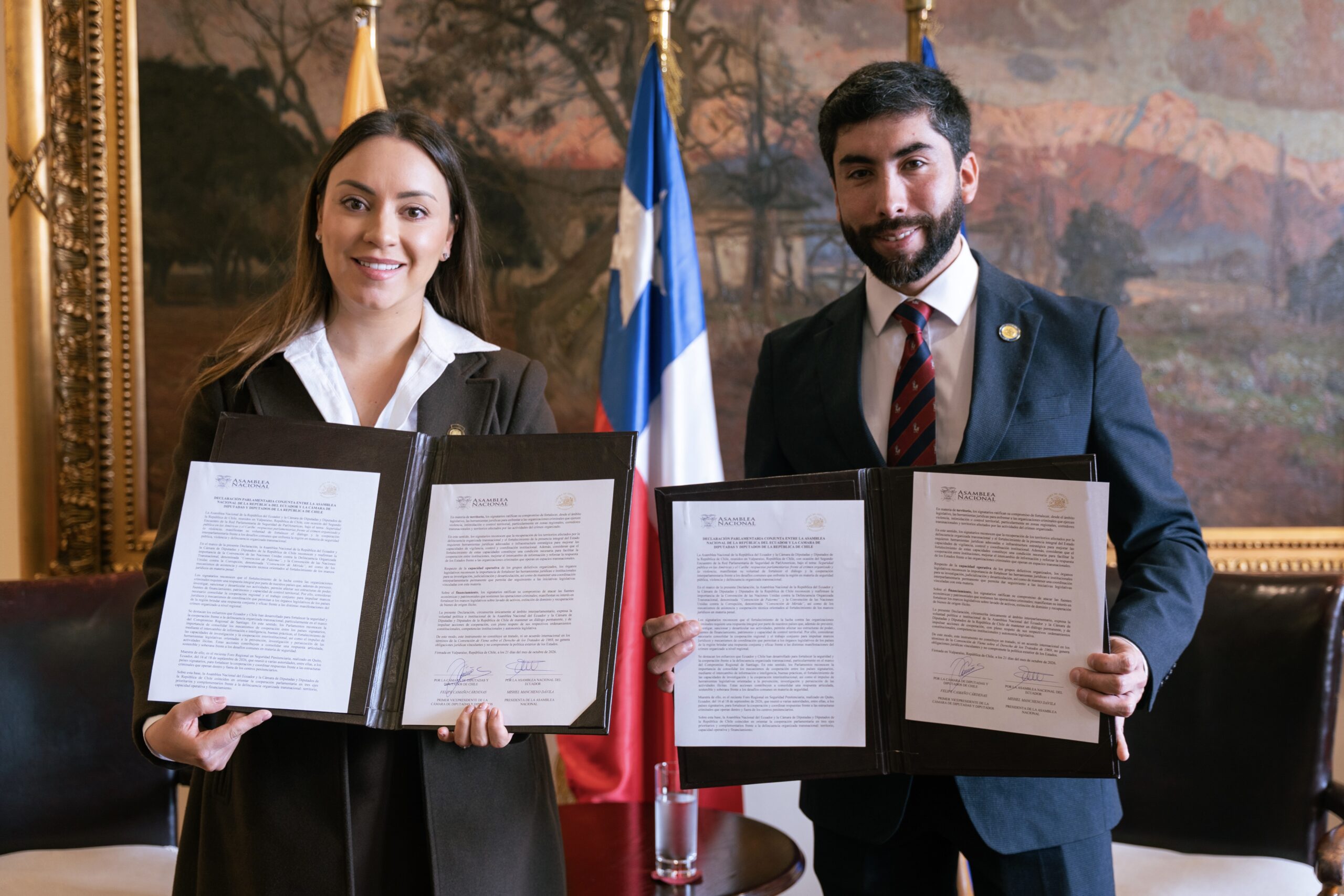 Ecuador y Chile suscriben declaración conjunta para fortalecer la cooperación parlamentaria frente al crimen organizado